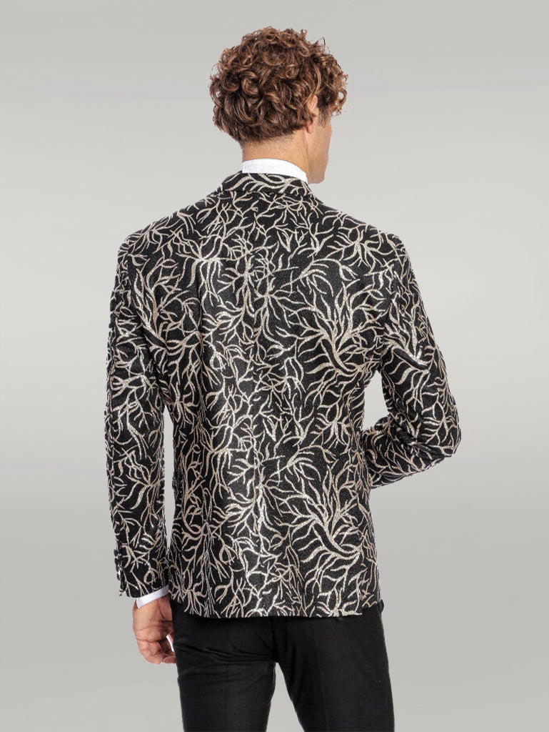 Blazer de graduación para hombre negro con estampado de hiedra brillante y corte slim - Wessi