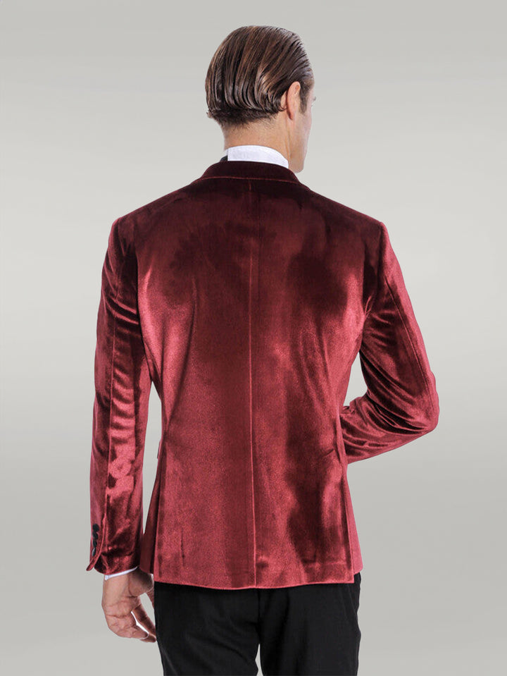 Velvet Slim Fit Burgundy Men Prom Blazer - Wessi