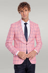 Blazer de hombre rosa slim fit con estampado de cuadros azules - Wessi