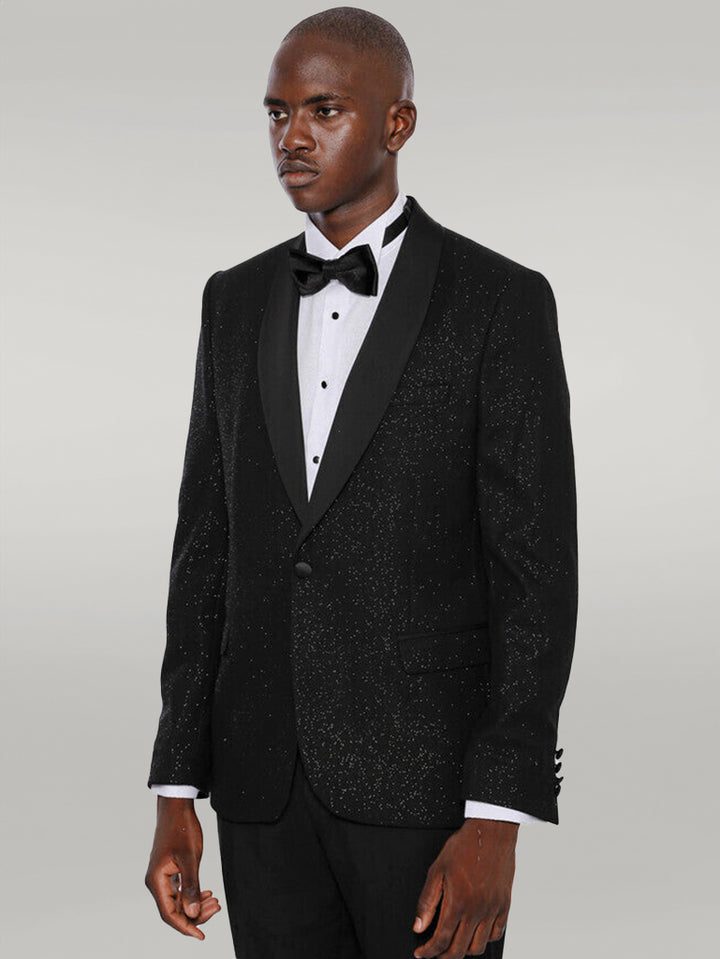 Black Shawl Lapel Sparkly Men Party Blazer - Wessi