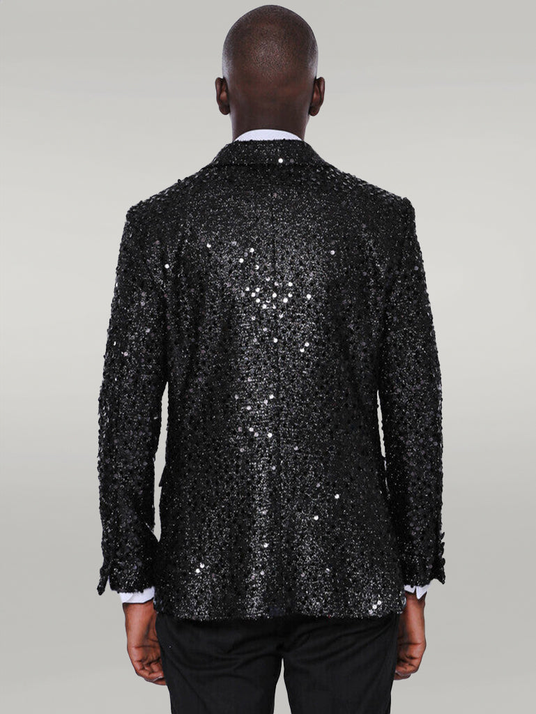 Sequin Patterned Black Party Blazer | Wessi