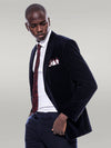 Wide Peak Lapel Velvet Navy Blue Men Blazer - Wessi