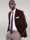 Wide Peak Lapel Velvet Brown Men Blazer - Wessi