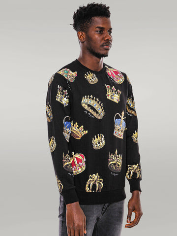 Black Patterned Slim Fit Sweatshirt - Wessi