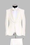 3-Piece Textured Satin Lapel Ivory Men's Tuxedo with Bow Tie - Wessi