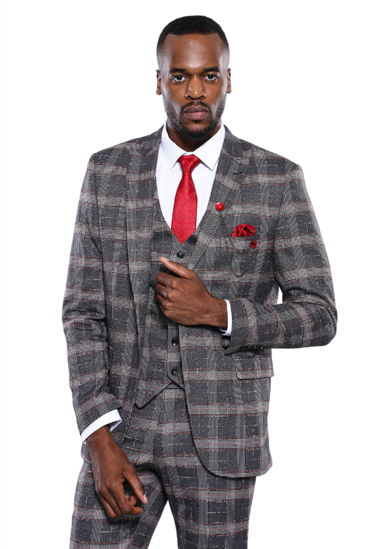 Blazer Hombre Cuadros Slim Fit Gris - Wessi