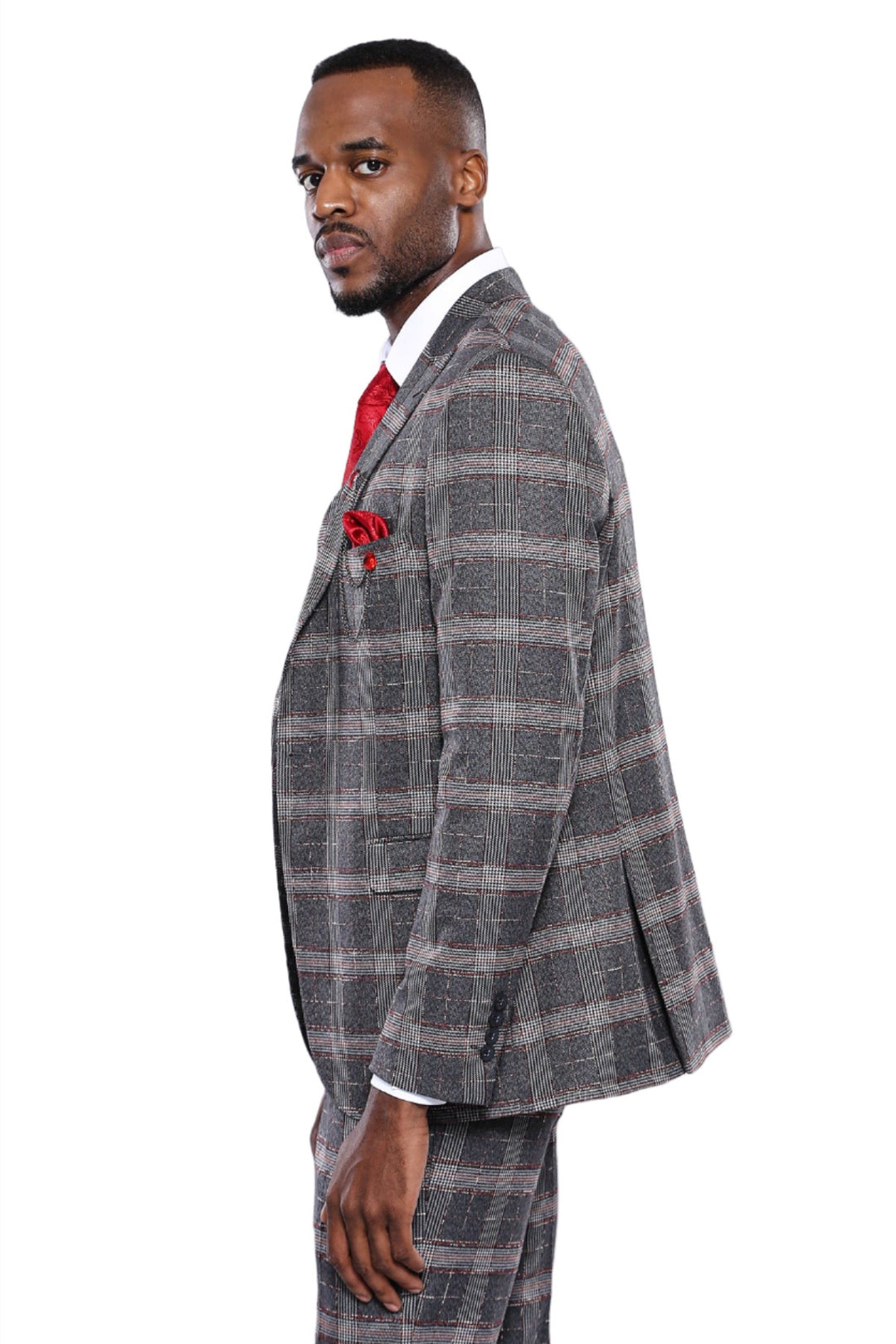 Checked Slim-Fit Grey Men Blazer - Wessi