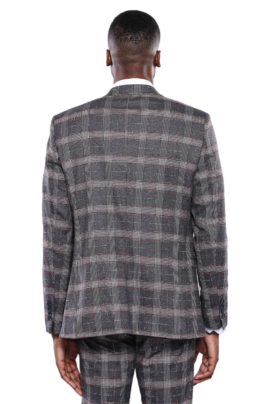 Checked Slim-Fit Grey Men Blazer - Wessi