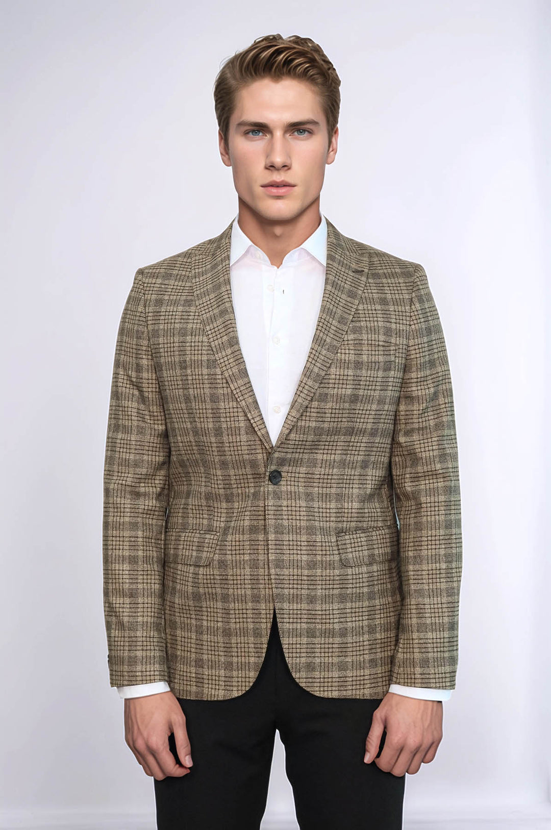 Blazer Homme Marron Clair Coupe Slim à Carreaux - Wessi