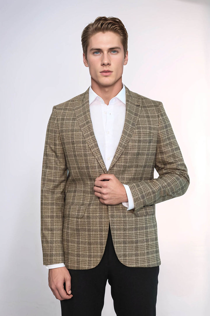 Blazer Homme Marron Clair Coupe Slim à Carreaux - Wessi