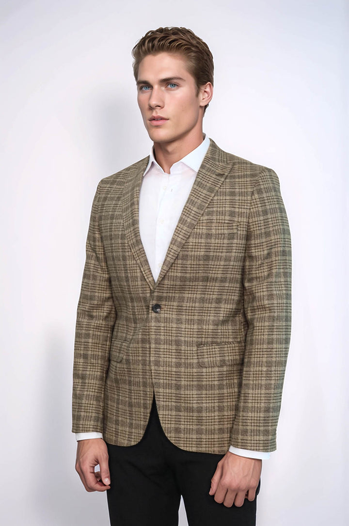 Blazer Homme Marron Clair Coupe Slim à Carreaux - Wessi