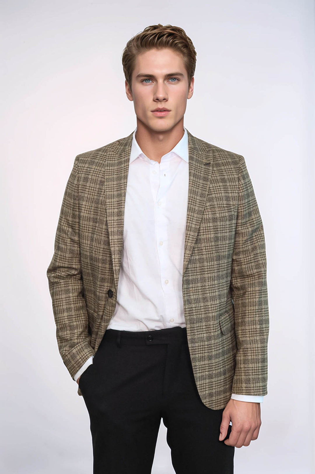 Blazer Homme Marron Clair Coupe Slim à Carreaux - Wessi