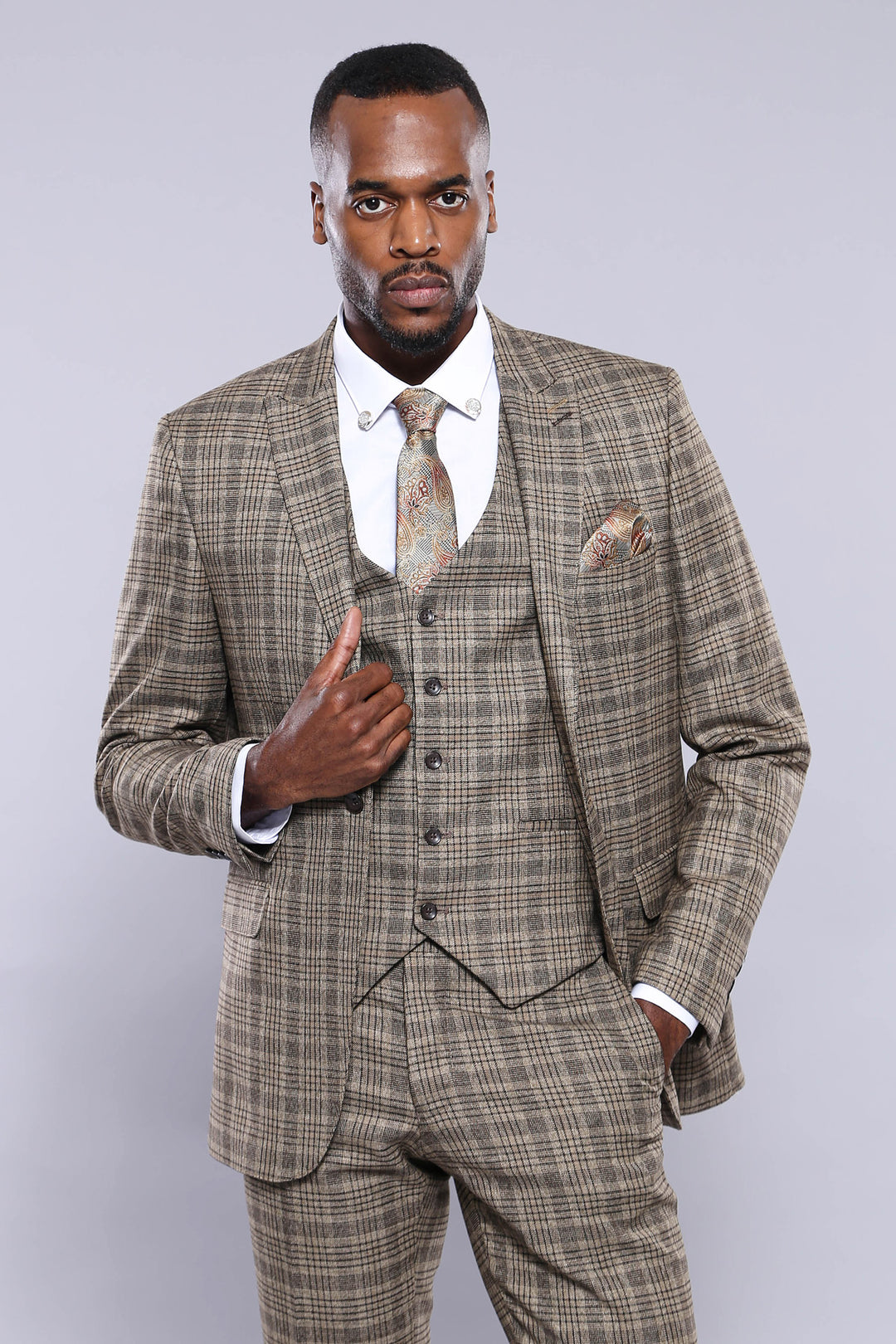 Checked Slim-Fit Light Brown Men Blazer - Wessi