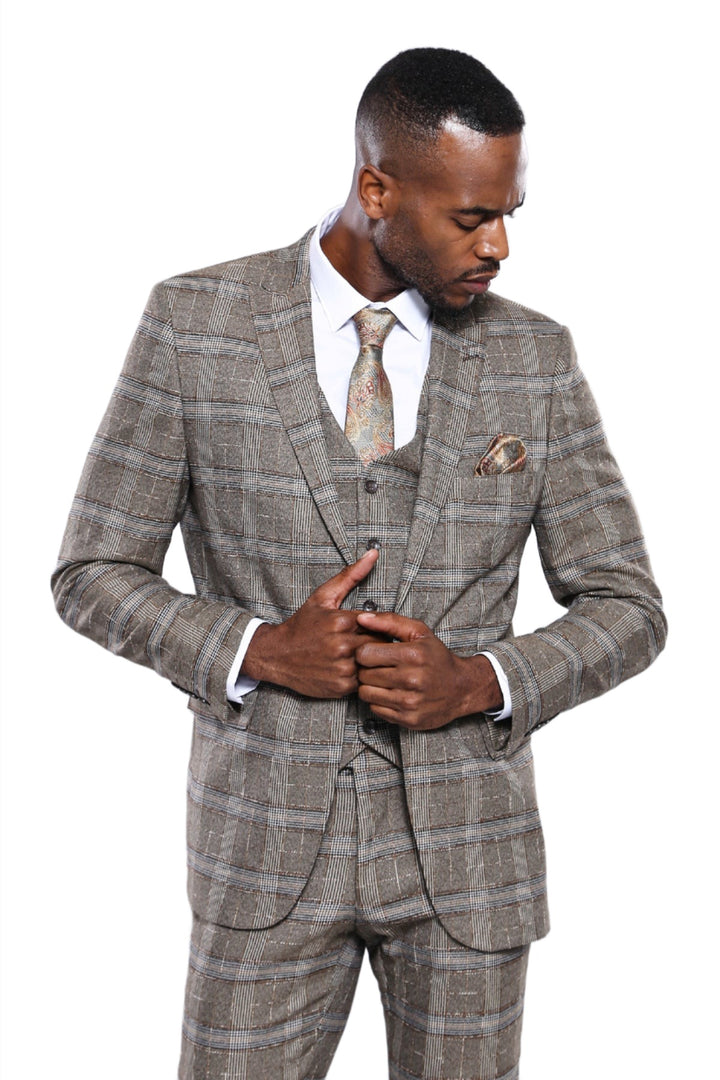 Blazer Hombre Cuadros Slim Fit Beige - Wessi