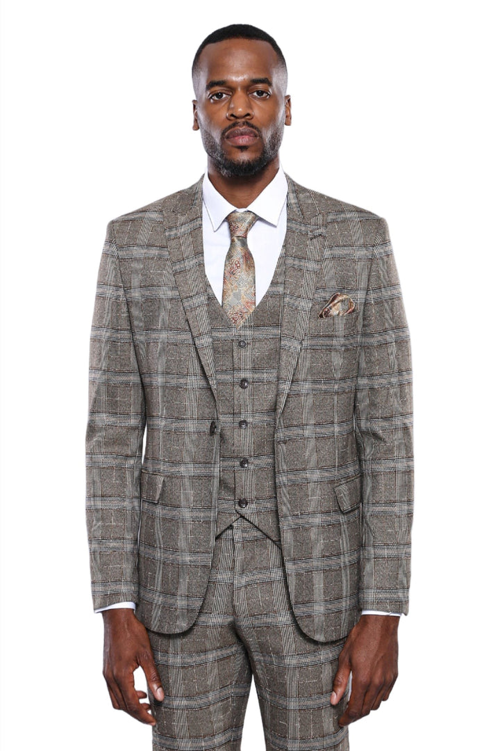 Blazer Hombre Cuadros Slim Fit Beige - Wessi