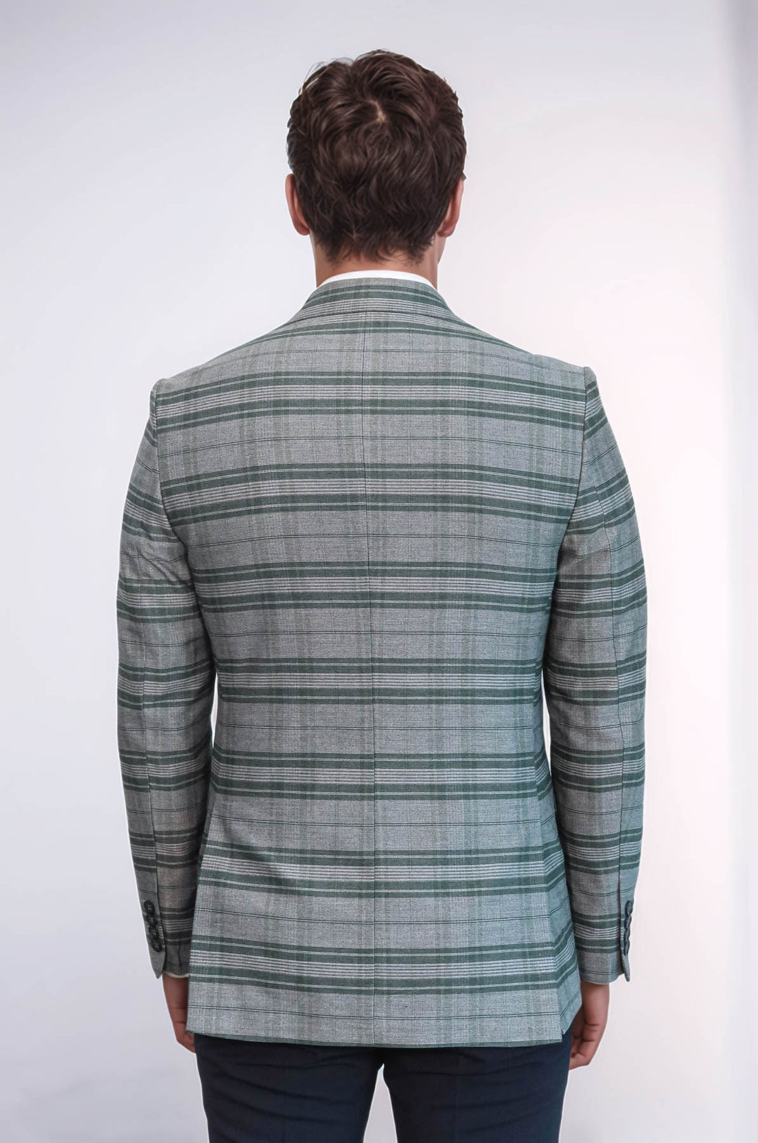 Blazer de hombre de cuadros slim fit con un solo botón verde - Wessi