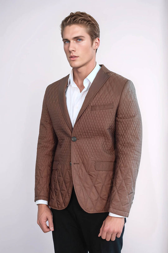 Стеганая куртка с 3 карманами и 2 пуговицами Светло-коричневое короткое пальто-Wessi