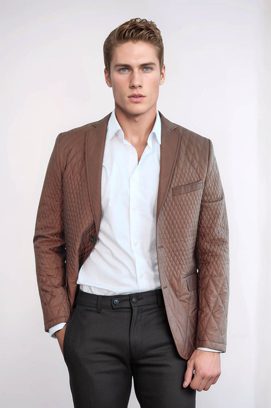 Стеганая куртка с 3 карманами и 2 пуговицами Светло-коричневое короткое пальто-Wessi