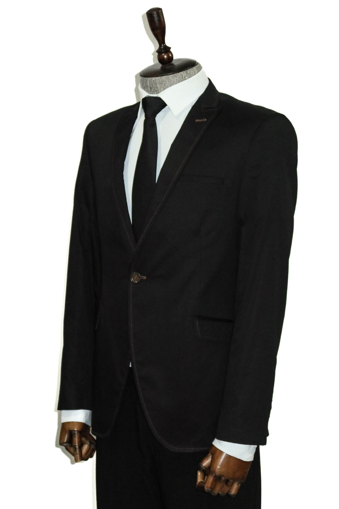 Single Button Cotton Mono Lapel Black Jacket-Wessi