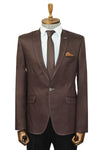 Single Button Cotton Mono Lapel Brown Jacket-Wessi