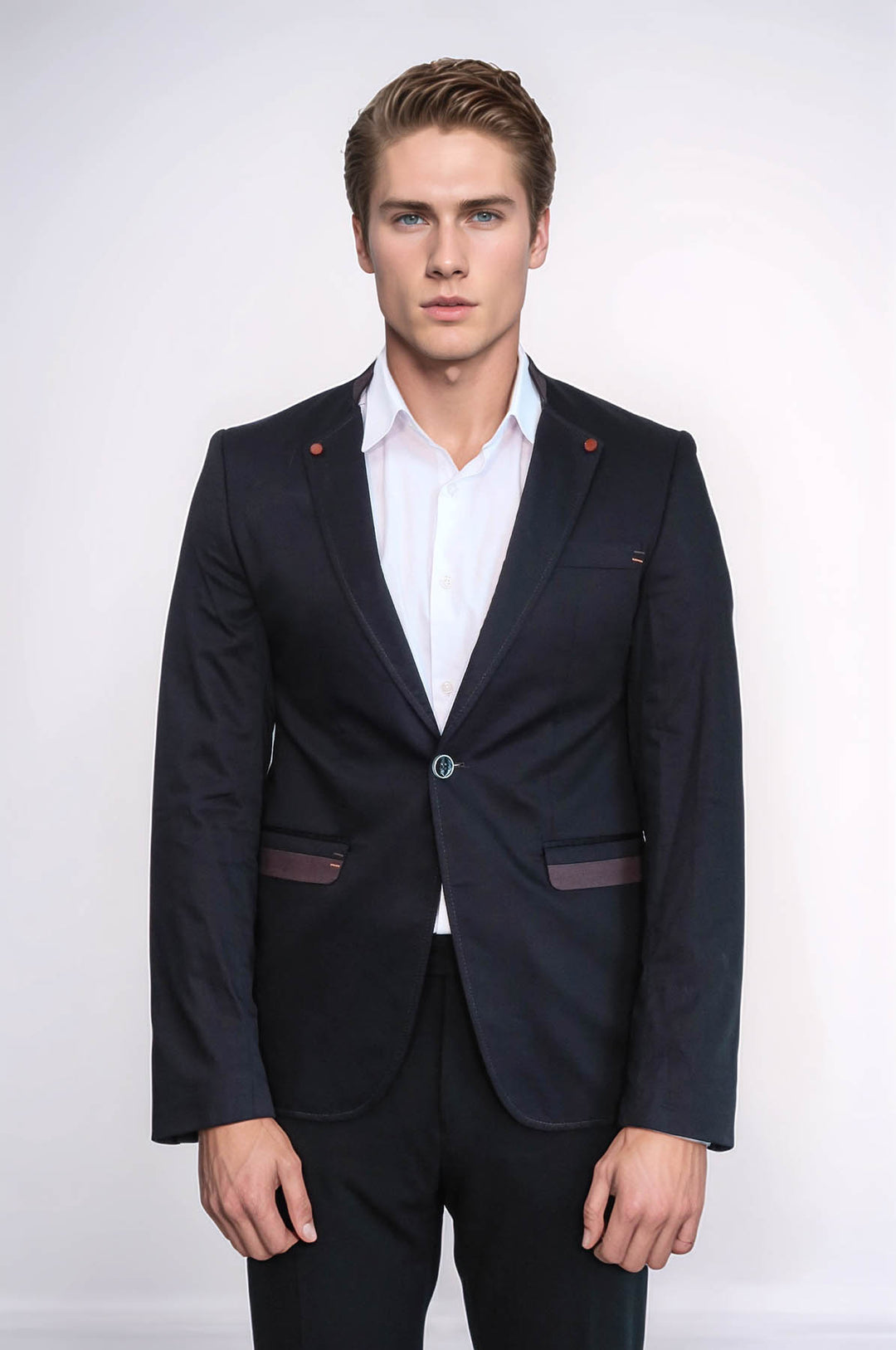 Single Button Standing Collar Black Men Blazer - Wessi