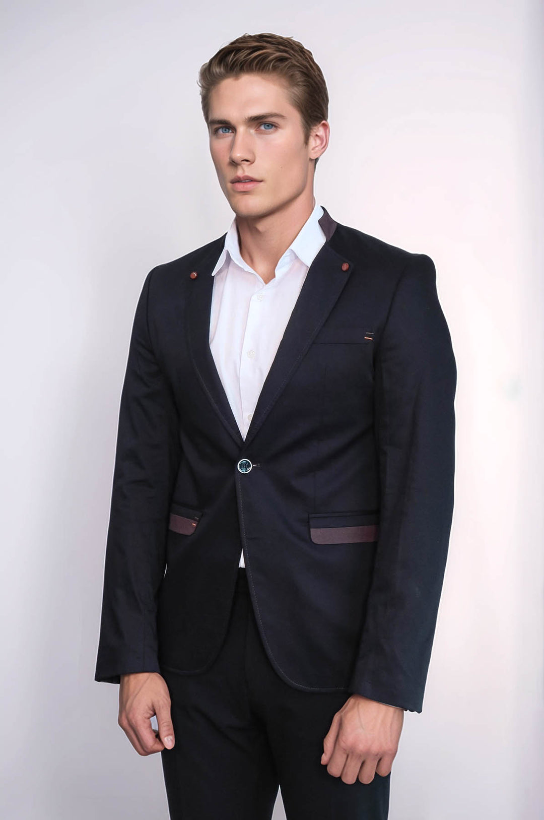 Single Button Standing Collar Black Men Blazer - Wessi