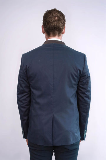 Темно-синий мужской пиджак с воротником-стойкой на одной пуговице - Wessi