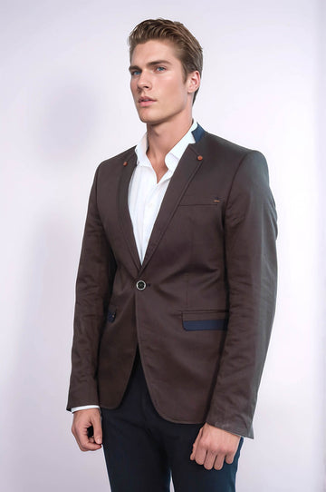 Blazer Homme Marron à Col Montant Simple Bouton - Wessi
