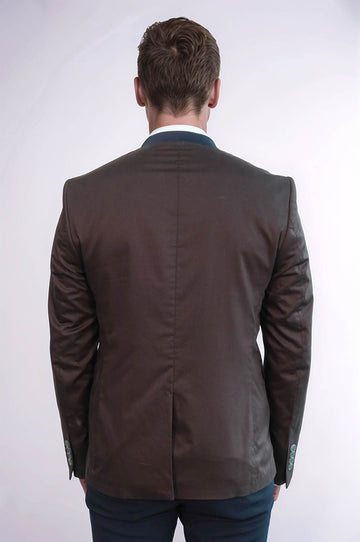 Blazer Homme Marron à Col Montant Simple Bouton - Wessi