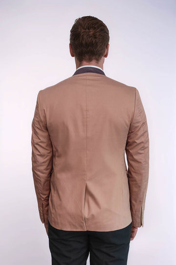 Single Button Standing Collar Beige Men Blazer - Wessi