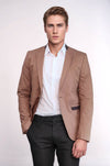 Single Button Standing Collar Beige Men Blazer - Wessi