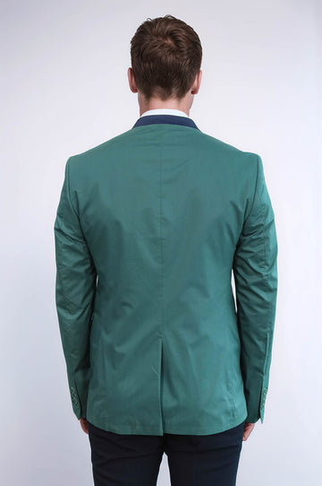 Single Button Standing Collar Green Men Blazer - Wessi