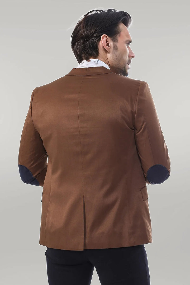 2 Buttons 3 Pockets Crested Cotton Tan Jacket