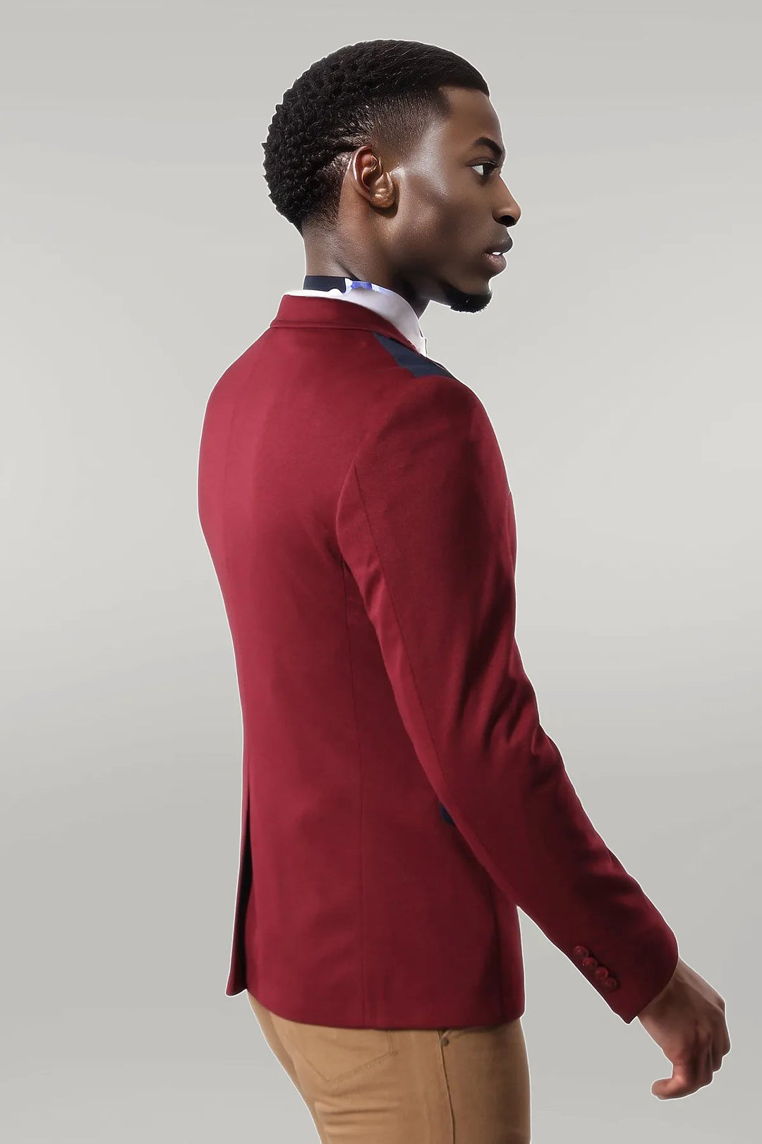 Collar Embroidery Combed Burgundy Men Jacket - Wessi