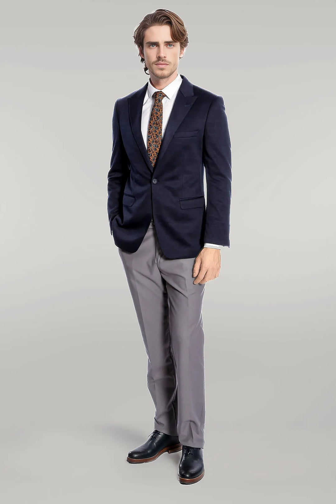 Navy Blue Plain Slim-Fit Jacket - Wessi