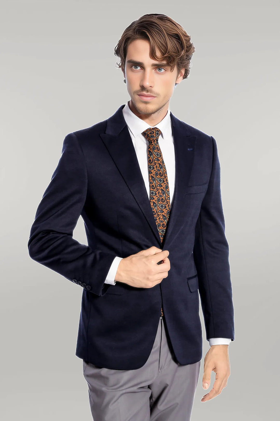 Navy Blue Plain Slim-Fit Jacket - Wessi