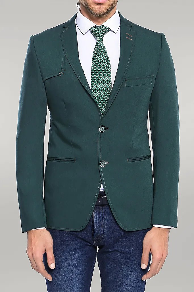 Double Buttons Shoulder Piece Mono Lapel Green Jacket-Wessi