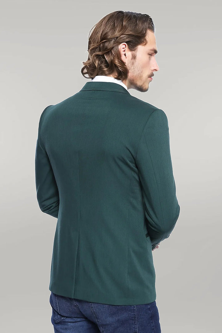 Double Buttons Shoulder Piece Mono Lapel Green Jacket-Wessi