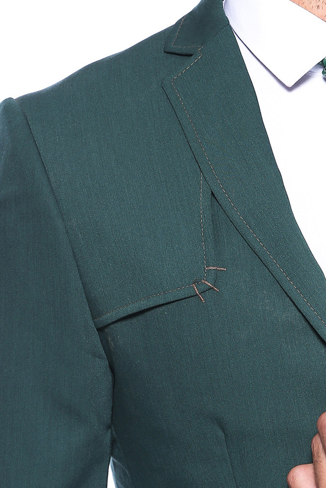 Double Buttons Shoulder Piece Mono Lapel Green Jacket-Wessi