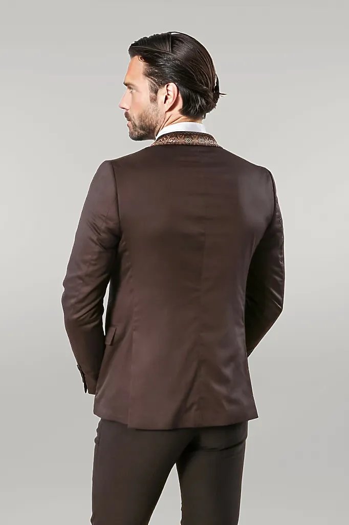 Chaqueta marrón con solapa mono y cuello de punto con botones dobles-Wessi