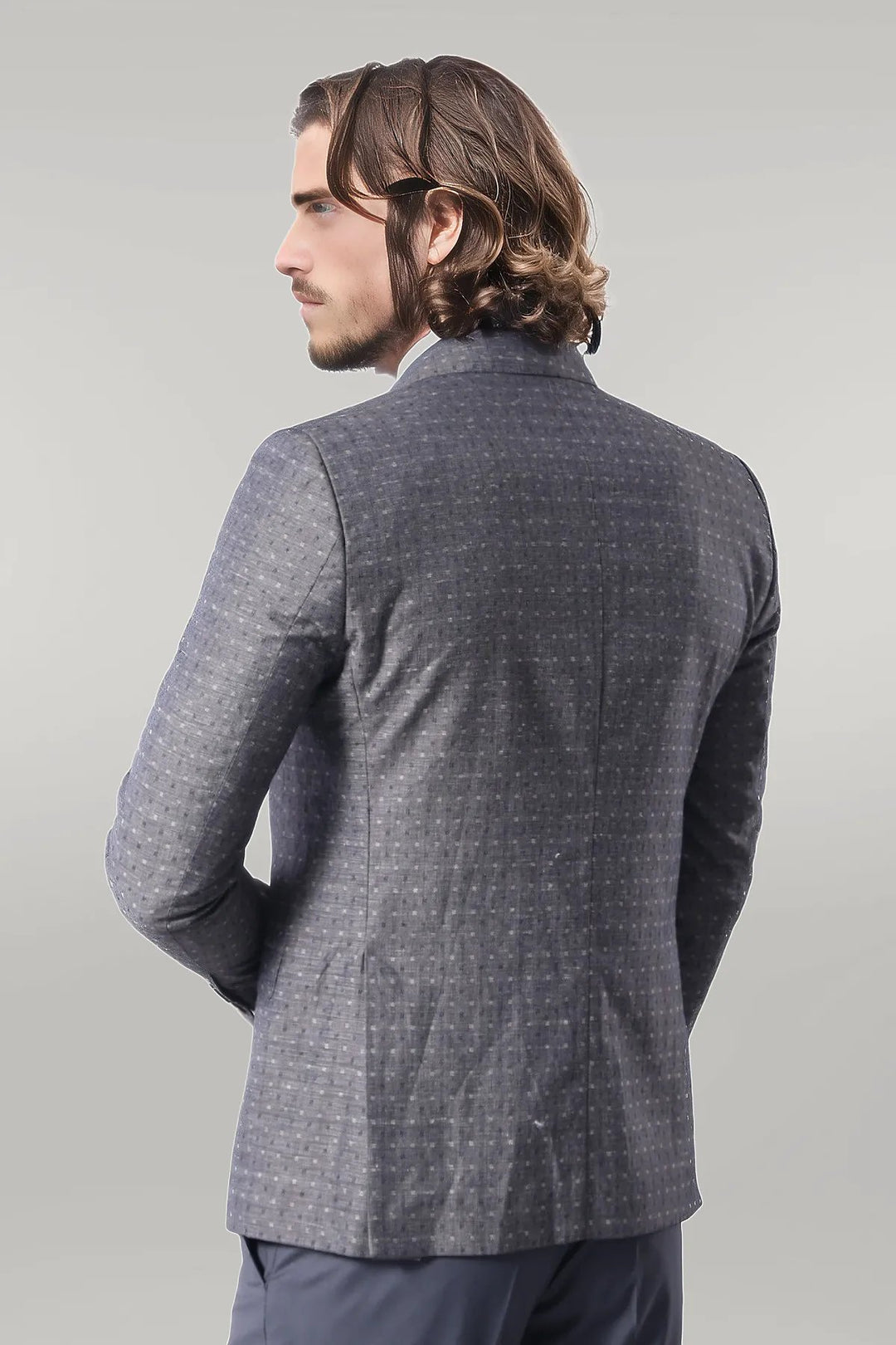 Grey Linen Dot Patterned Jacket | Wessi