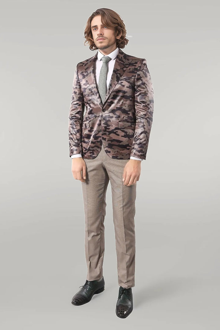 Single Button Camouflage Brown Jacket-Wessi