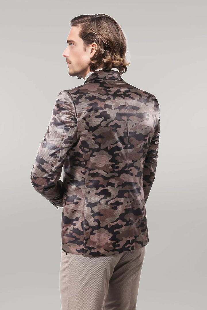 Single Button Camouflage Brown Jacket-Wessi