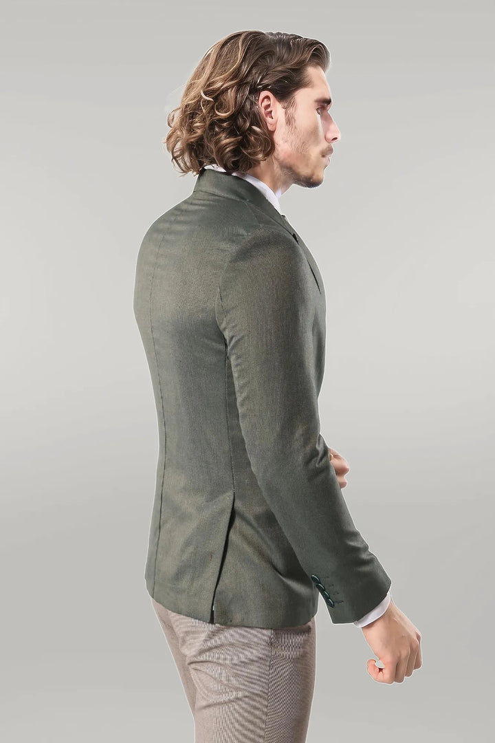 Single Button Half Liner Pointed Collar Green Jacket-Wessi