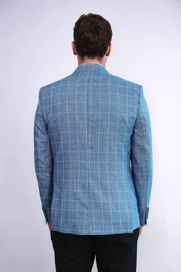 Single Button Wide Pointed Collar Blue Blazer - Wessi