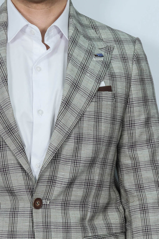 Blazer Beige Con Un Solo Botón Y Cuello Ancho En Punta - Wessi