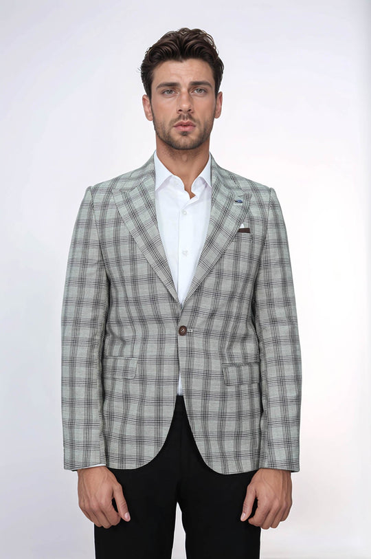 Blazer Beige Con Un Solo Botón Y Cuello Ancho En Punta - Wessi