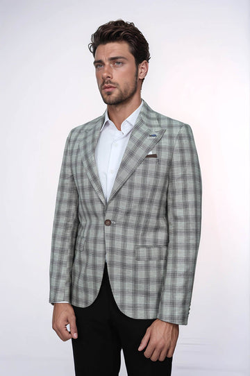 Blazer Beige Con Un Solo Botón Y Cuello Ancho En Punta - Wessi