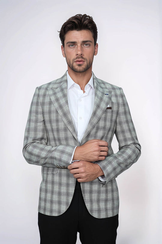 Blazer Beige Con Un Solo Botón Y Cuello Ancho En Punta - Wessi