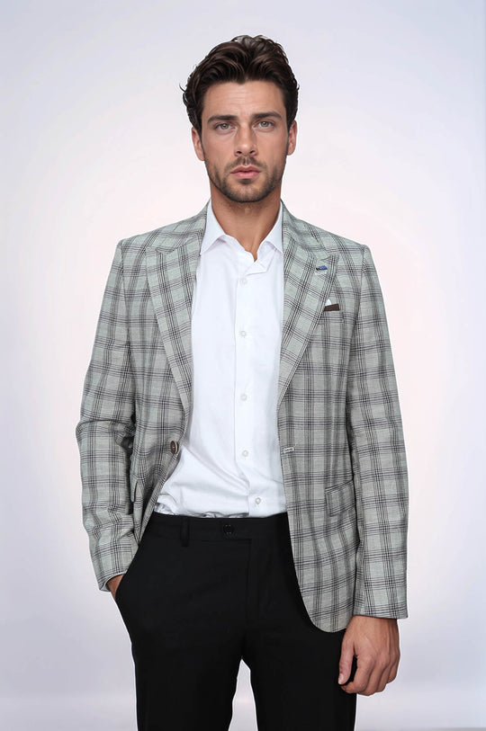 Blazer Beige Con Un Solo Botón Y Cuello Ancho En Punta - Wessi